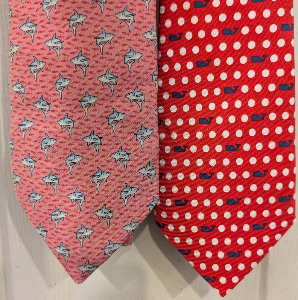 Vineyard Vines Pink Shark and Red Whale Ties From Martha's Vineyard 100% Silk